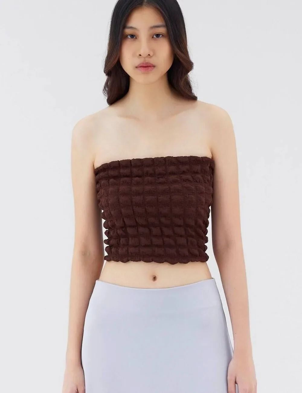 Shein SXY Tube Top Ruched Brown Sz 1XL
